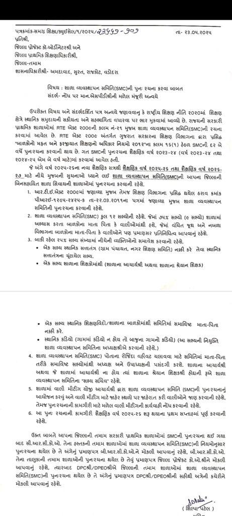 Smc પુનઃરચના બાબત પરિપત્ર