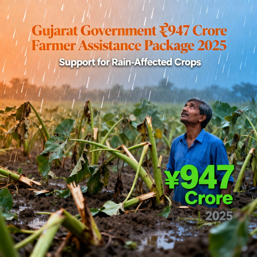 Gujarat Sarkar Announced ₹947 Crore Agriculture Relief Package 2025 | પાક નુકસાન માટે ખેડૂતોને રાહત સહાય